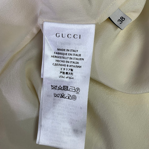 GUCCI Size 2 Cream Red Blue Silk Embellishment Pussybow Honeybees Blouse