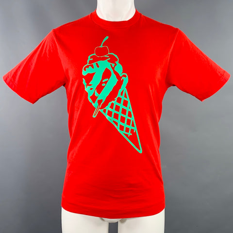ICECREAM Size M Red Green Graphic Cotton Crew Neck T-shirt