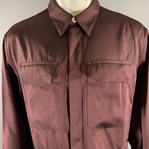 JIL SANDER Size M Plum Viscose Silk Hidden Placket Long Sleeve Shirt