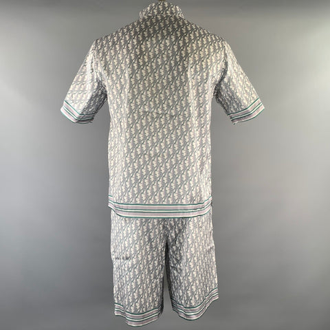 DIOR HOMME Size L Grey Green Monogram Viscose Short Sleeve Tracksuits & Sets