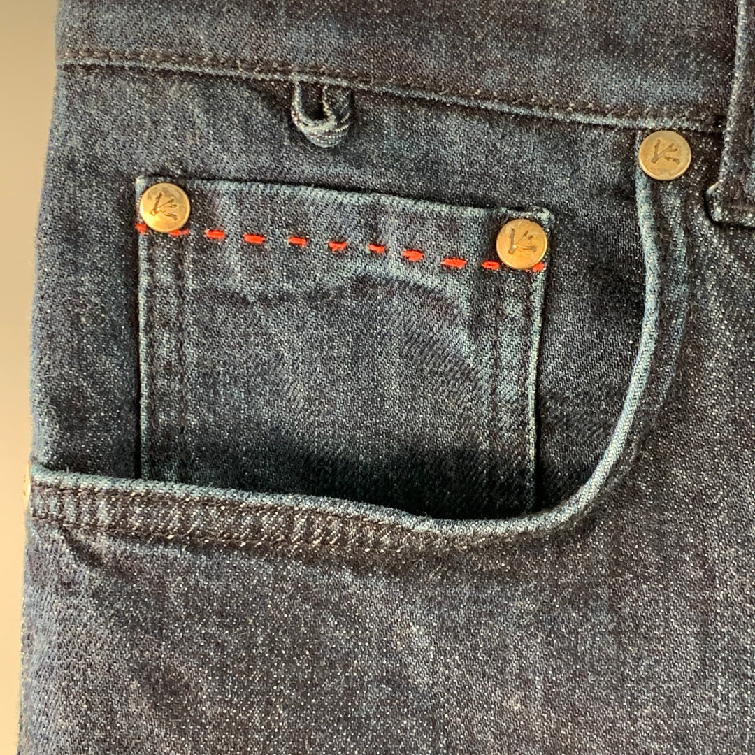 ISAIA Size 34 Blue Cotton Selvedge Twill Skinny Jeans