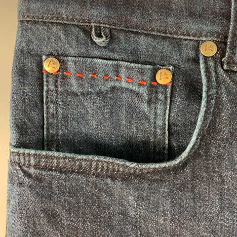 ISAIA Size 34 Blue Cotton Selvedge Twill Skinny Jeans