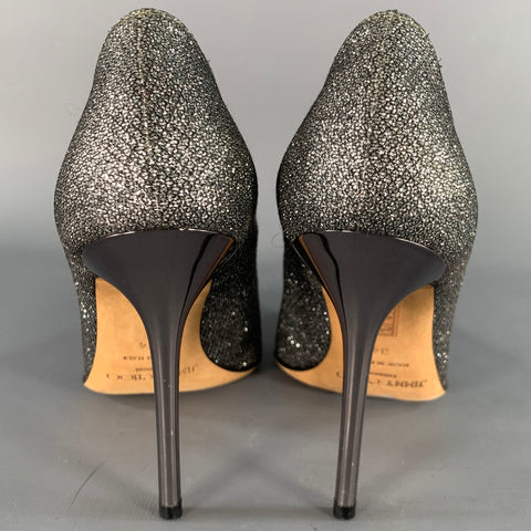 JIMMY CHOO Size 4 Silver Glitter Pointed Toe Stiletto Pumps