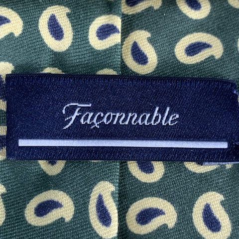 FACONNABLE Green Yellow Paisley Dots Silk Tie