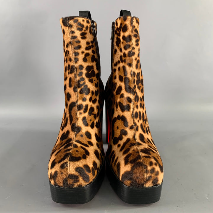 CHRISTIAN LOUBOUTIN Size 9 Brown Tan Animal Print Leather Platform Boots