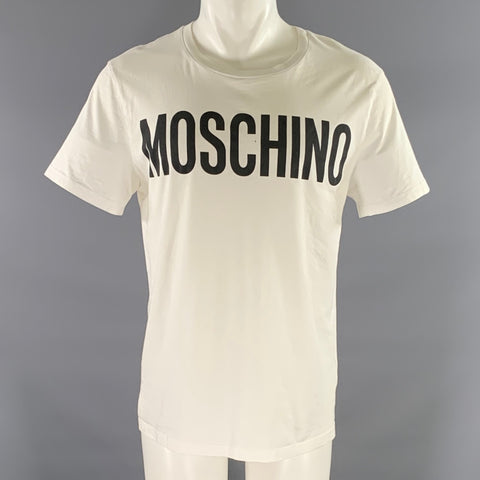 MOSCHINO Size M White Black Logo Cotton Lightweight T-shirt