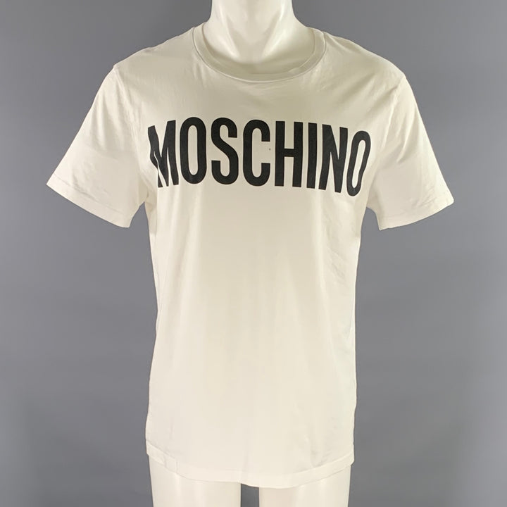 MOSCHINO Size M White Black Logo Cotton Lightweight T-shirt