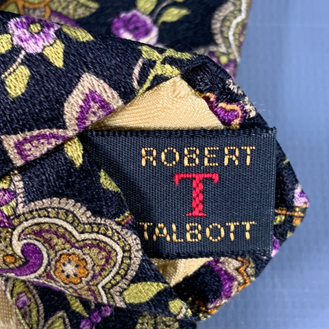 ROBERT TALBOTT Black Purple Green Paisley Silk Tie