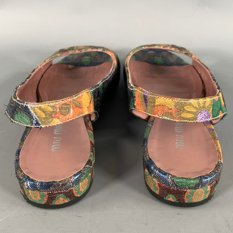 MIU MIU Size 8.5 Green Multi-Color Jacquard Slingback Sandals