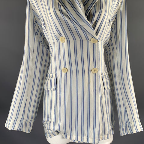 DRIES VAN NOTEN Size S White Light Blue Silk Stripe Peak Lapel Blazer