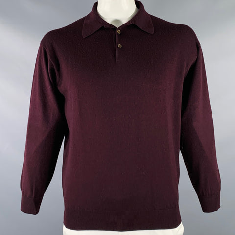 GRAN SASSO Size L Burgundy Wool Silk Polo Pullover