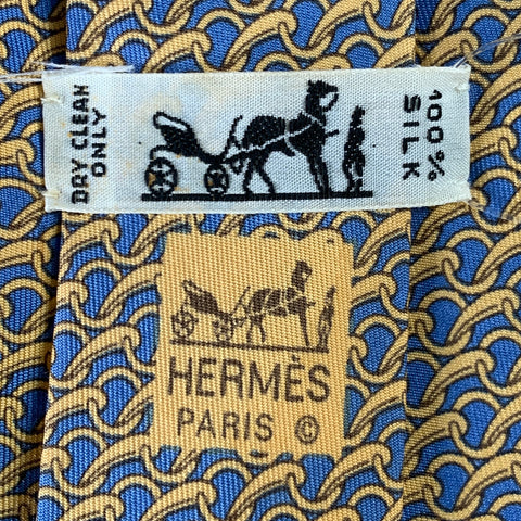 HERMES Blue Yellow Chain Link Silk Tie