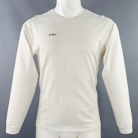 WTAPS Size S White Black Print Crew Neck Long Sleeve T-shirt