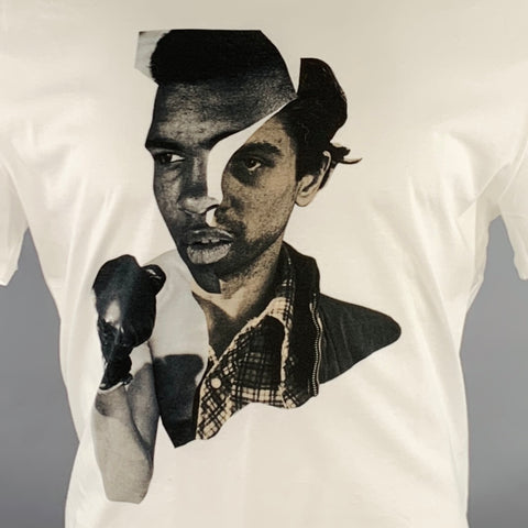 NEIL BARRETT Size M Freedom Fighters No 1 White Black Print Cotton Slim Fit Crew Neck T-shirt