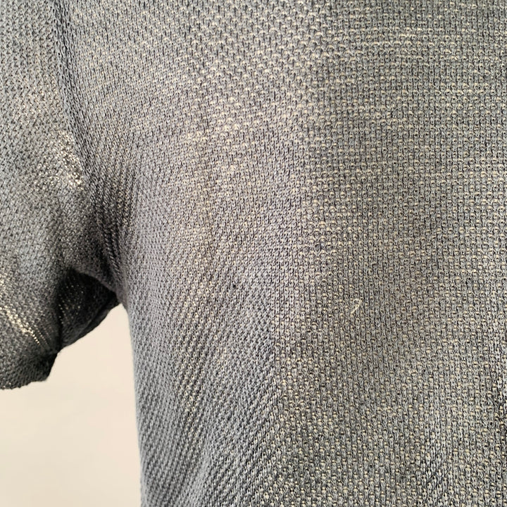 TODD SNYDER Size M Navy Woven Mesh Linen One Pocket Short Sleeve Shirt