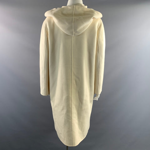 CALVIN KLEIN Size L Cream Wool & Nylon Hooded Coat