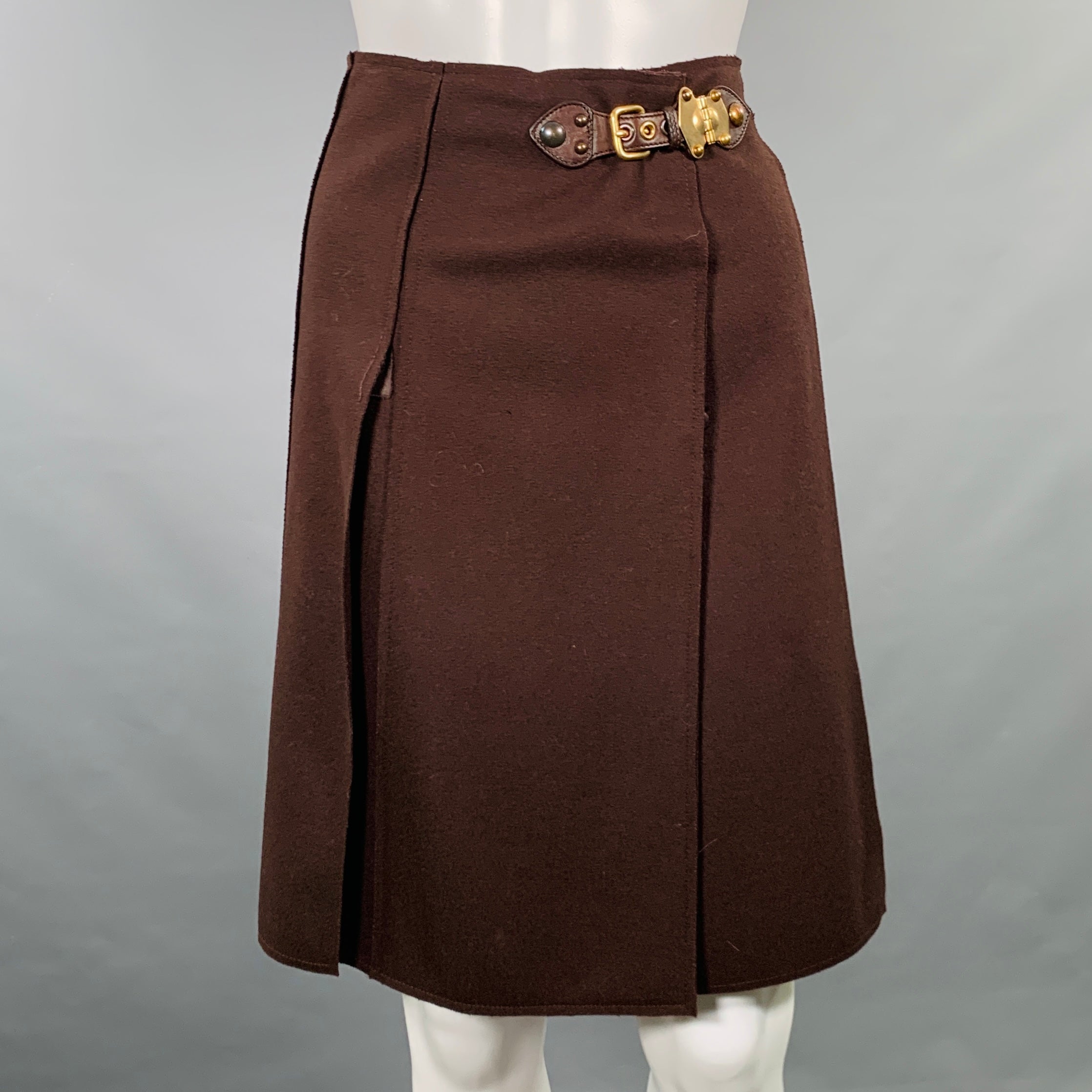 スカート MIU MIU Dark Brown Skirt Archive MIU MIU Size 8 Brown Wool Nylon Pleated Skirt Suit – Sui Generis