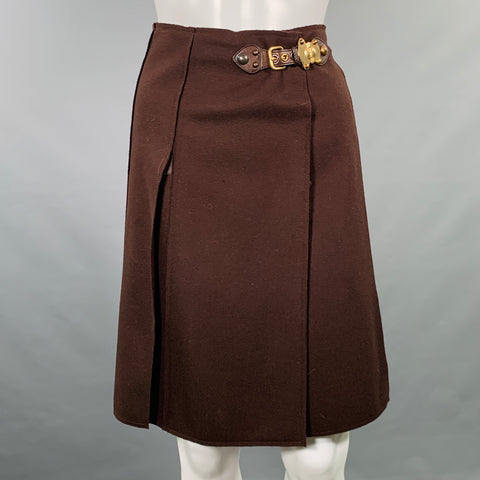 MIU MIU Size 8 Brown Wool Nylon Pleated Skirt Suit