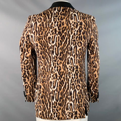 Veste de sport R13, taille L, en viscose et soie, à col châle, imprimé animal marron, noir et blanc