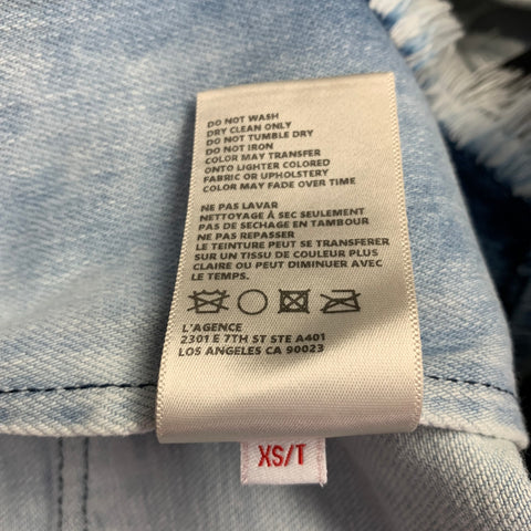 L'AGENCE Size XS Blue Cotton Blend Denim Double Breasted Peak Lapel Jacket