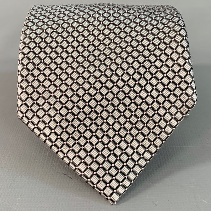 ERMENEGILDO ZEGNA One Size Silver Black Checkered Silk Tie