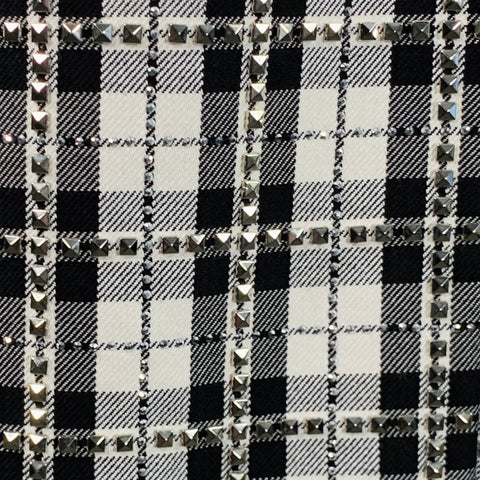 MICHAEL KORS COLLECTION Size 2 Black White Cotton Wool Plaid Studded Belted Coat