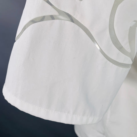 VALENTINO Taille M Chemise Manches Courtes En Dentelle De Coton Et Soie Avec Patte De Boutonnage Cachée Blanche