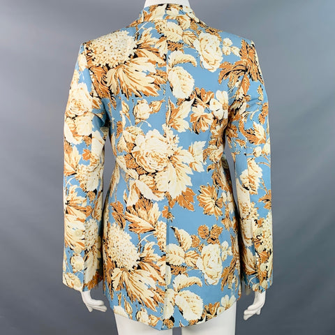 STINE GOYA Size L Blue Tan Polyester Blend Floral Notch Lapel Zip Pockets Jacket Blazer