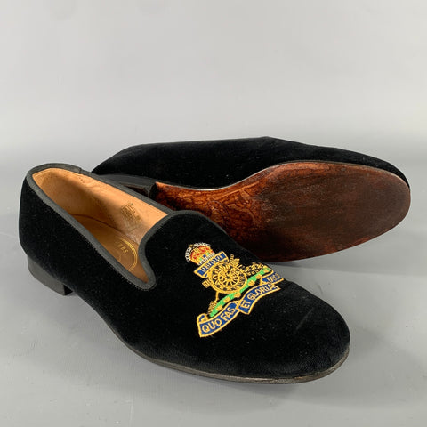 STUBBS & WOOTTON Size 9 Black Velvet Embroidered Loafer Flats