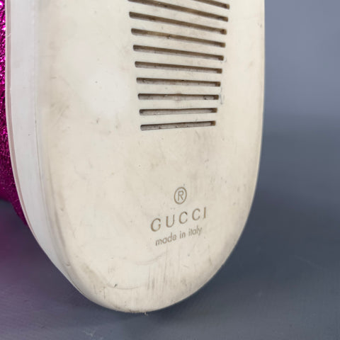 GUCCI Size 8 Pink Metallic Leather High Top Sneakers