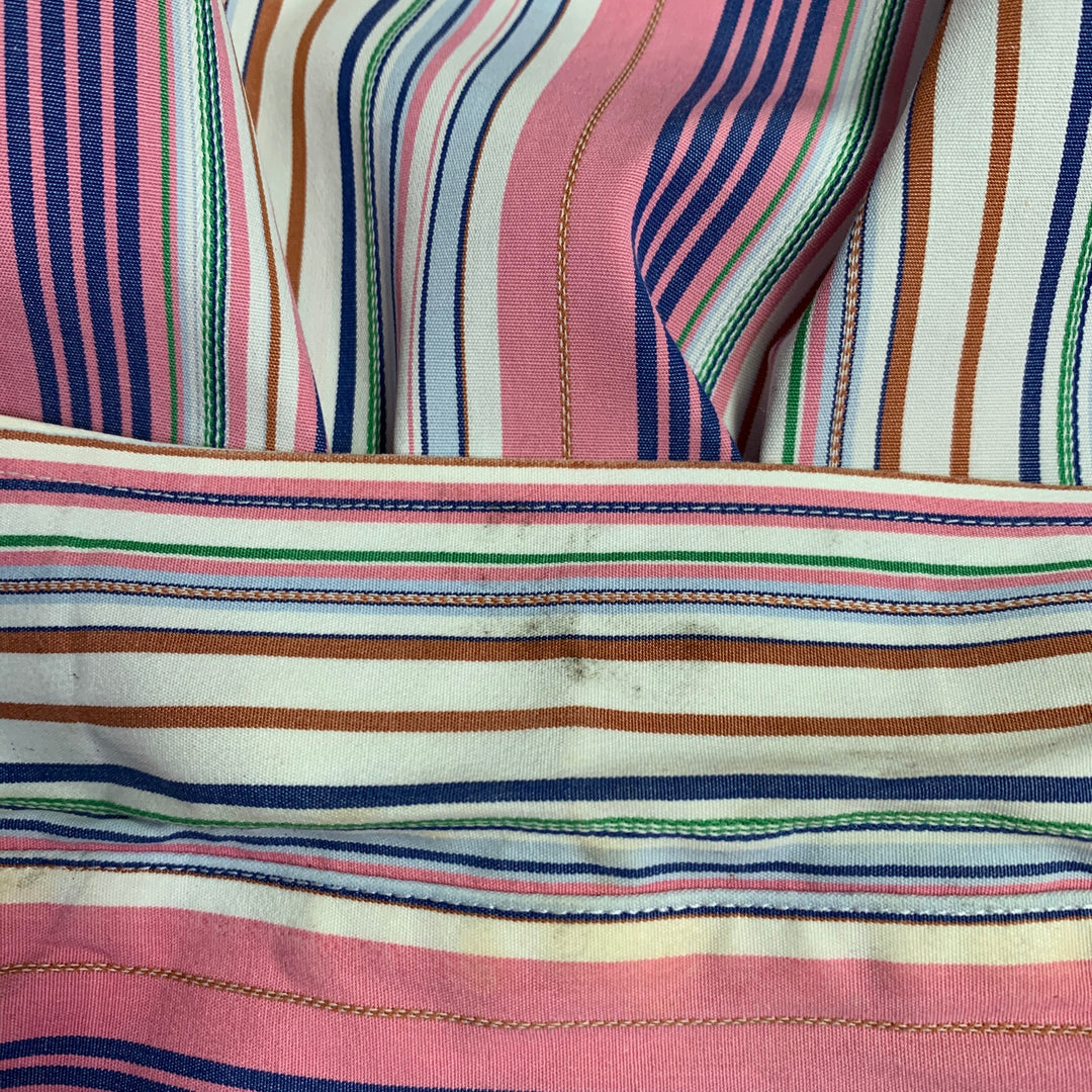 ETRO Size 42 Pink Multi Color Stripe Cotton Spread Collar Long Sleeve Shirt