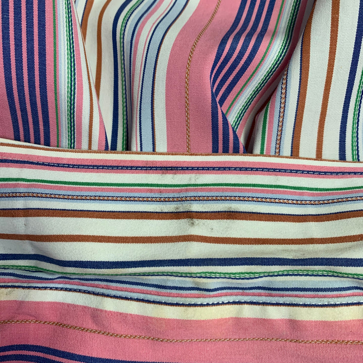 ETRO Size 42 Pink Multi Color Stripe Cotton Spread Collar Long Sleeve Shirt