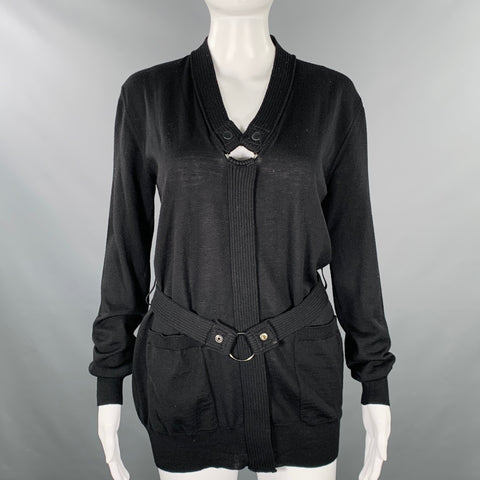 JEAN PAUL GAULTIER Size M Black Knit V-Neck Belted Pullover