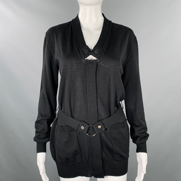 JEAN PAUL GAULTIER Size M Black Knit V-Neck Belted Pullover