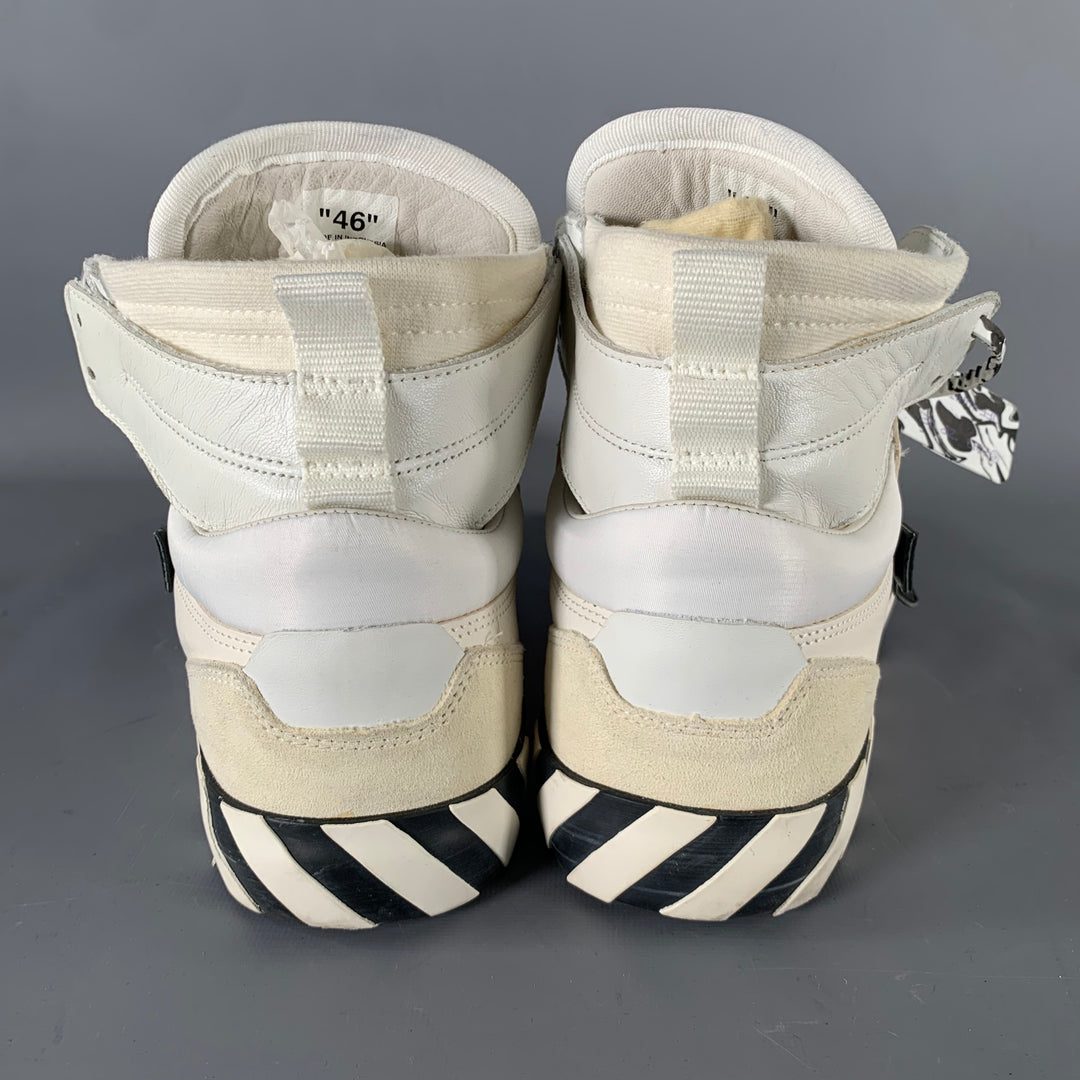 OFF-WHITE Size 12 Off White Black & Orange Leather High Top Sneakers