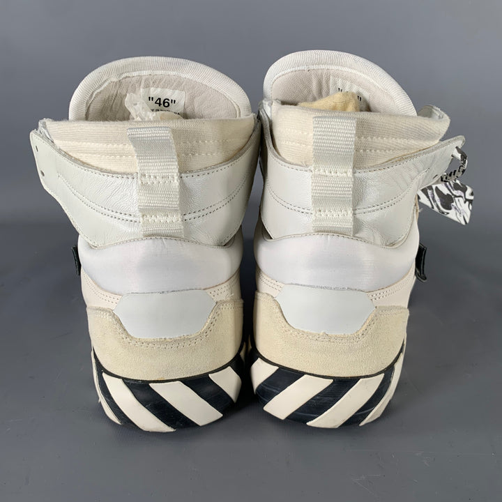 OFF-WHITE Size 12 Off White Black & Orange Leather High Top Sneakers
