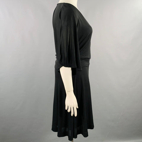 GUCCI Size L Black Viscose V-Neck Midi Dress