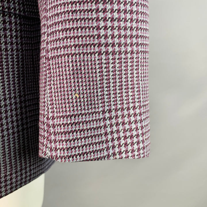 ETRO Size 40 Grey Burgundy Glenplaid Silk Cotton Slim Fit Peak Lapel Sport Coat