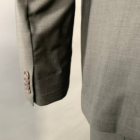 TOCCAMI Size 38 Grey Charcoal Wool Peak Lapel Suit