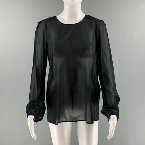 RED VALENTINO Size M Black Silk Blend Chiffon See Through Crew Neck Dress Top