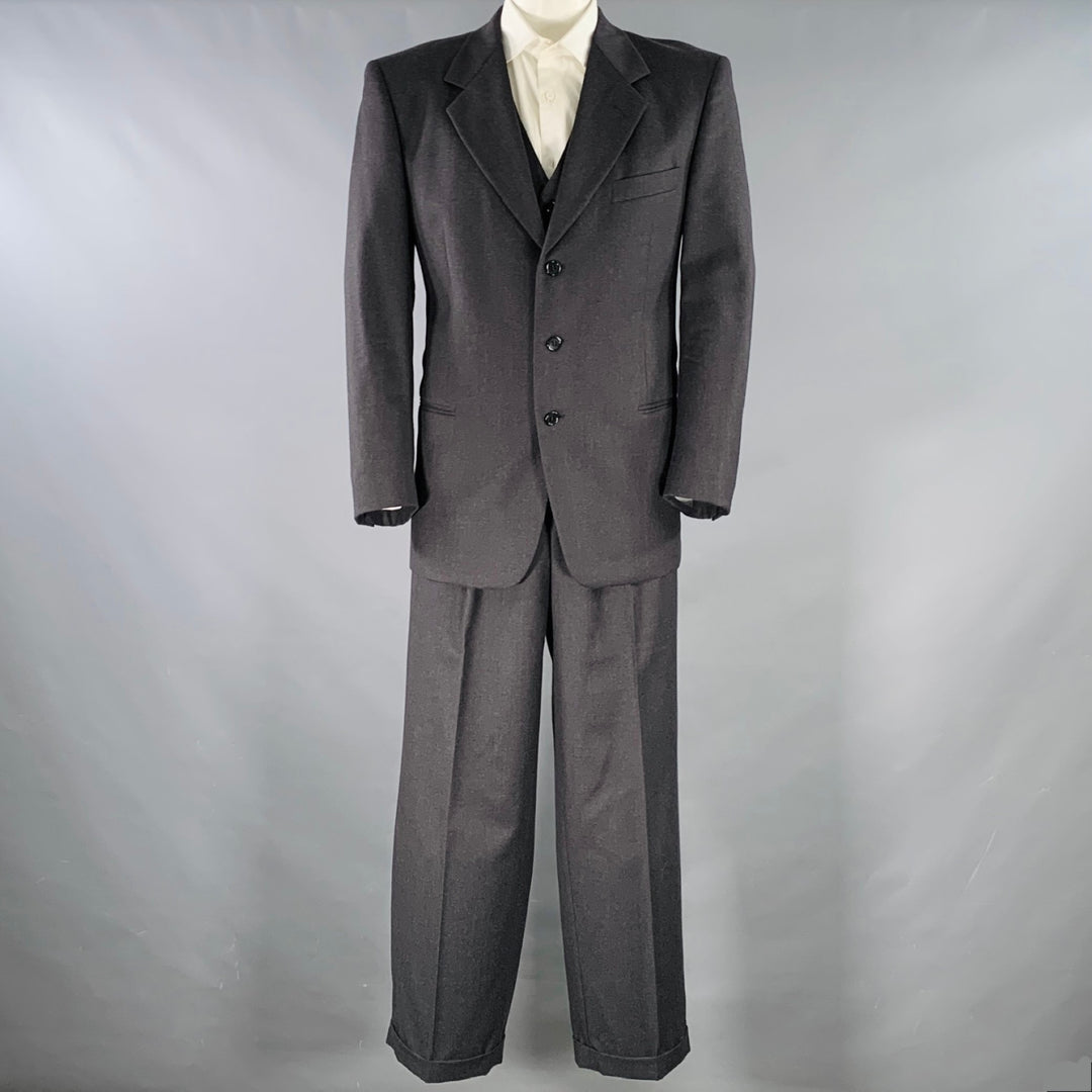 VALENTINO Size 43 Regular Grey Charcoal Virgin Wool Notch Lapel Suit