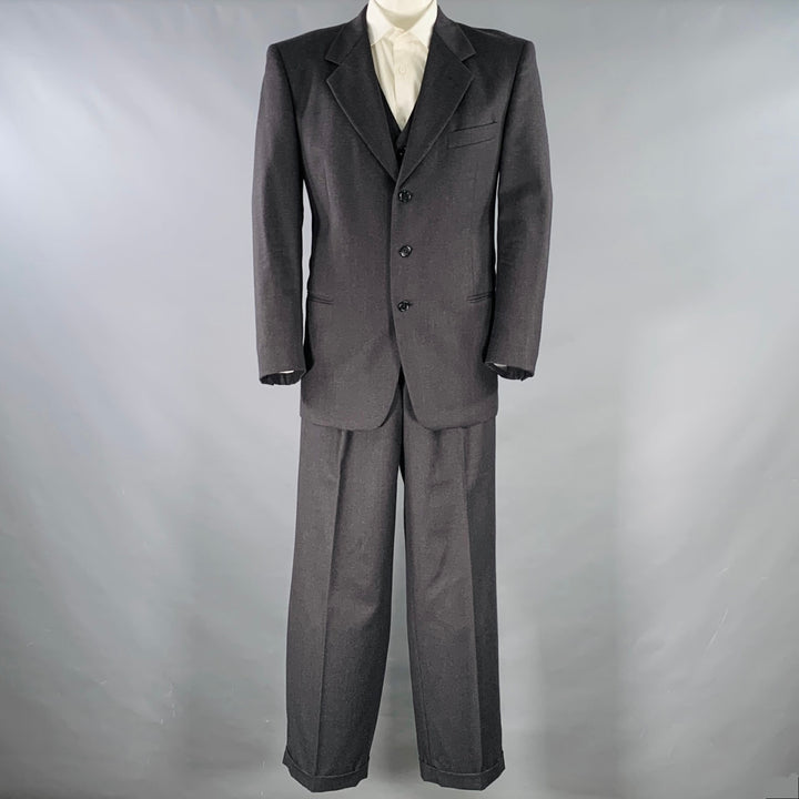 VALENTINO Size 43 Regular Grey Charcoal Virgin Wool Notch Lapel Suit