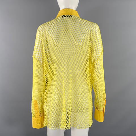 MSGM Size M Yellow Cotton Mesh Button Up Shirt