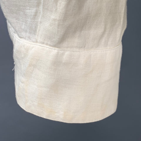 BYBLOS Size L Cream Gold Embroidery Linen One Pocket Long Sleeve Shirt