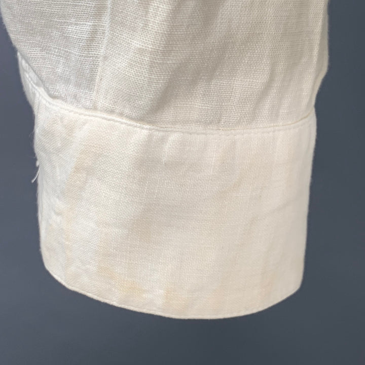BYBLOS Size L Cream Gold Embroidery Linen One Pocket Long Sleeve Shirt