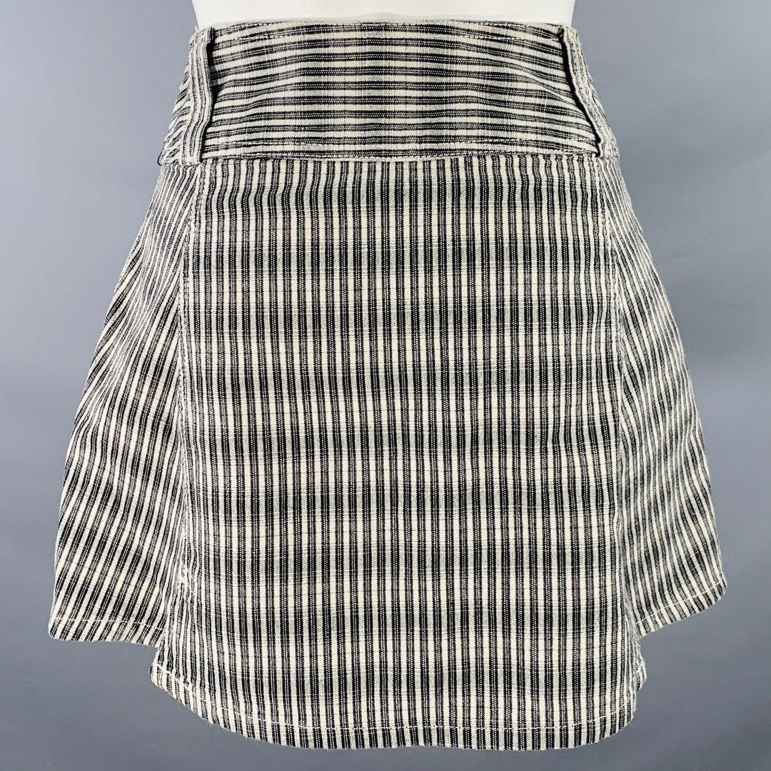 DIESEL Size 25 Black Grey Cotton Stripe Zip Fly Mini Skirt