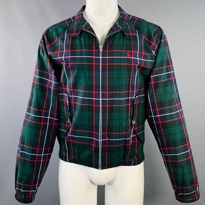 POLO by RALPH LAUREN Size M Green Navy Red Plaid Cotton Zip Up Harrington Jacket