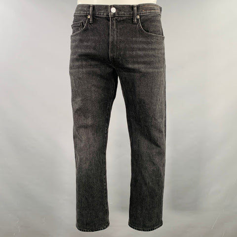 HIROSHI KATO Size 34 The Pen Black Wash Cotton Blend Straight Five Pockets Jeans