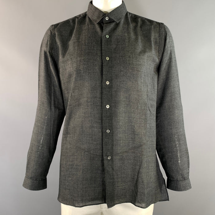 LANVIN Size L Grey Black Tartan Wool Blend  Button Up Long Sleeve Shirt