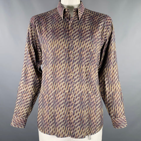 Chemise à manches longues JHANE BARNES, taille XL, rayée violet et crème, 100 % coton, une poche
